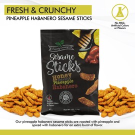 Crunchy Cravings Sesame Sticks – Intense Flavored Honey Roasted Pineapple Habanero Family Pack of 12-3oz Snack Bags - Total 36oz (pineapple Habanero)