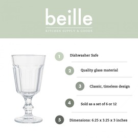 Beille Set of 4 Clear Classic Goblet Water Glasses Home Decor Glassware, 7.43oz