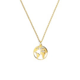 SINGULARU - World Necklace - Pendant in 925 Sterling Silver with Globe - Chain One Size - Women's Jewellery - Various Finishes, Gold, No Gemstone