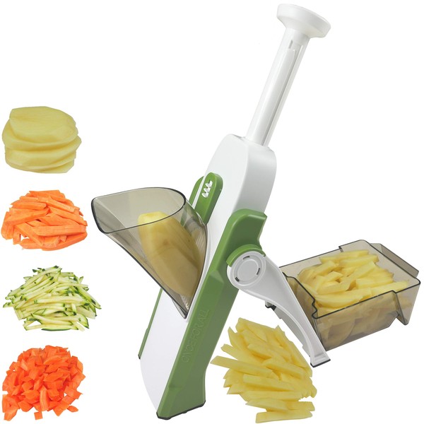 Once for All's Safest Mandoline Vegetable Slicer: 4 Cutting Modes & 40 Thicknesses to Slice, Dice, Chop, Julienne, Chip Veggies, Injury-Free Design, with Container, Brush & 5 Recipe Ebooks