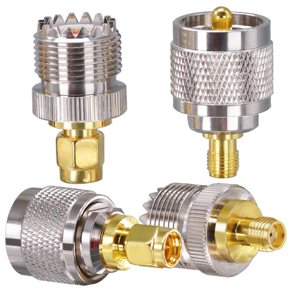 4 x M-Type SMA to UHF PL259 Coaxial Adapter, SO239 UHF Male/Female to SMA Male/Female RF Coaxial Connector Kit for Antenna, Radio, Extension Coaxial Cable