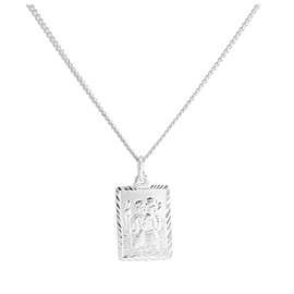 jewellerybox Sterling Silver Diamond Cut Rectangular St Christopher Necklace 18 Inches