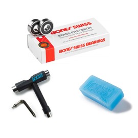 Bones Swiss Original Skateboard Bearings 8mm 16 Pack with CCS Skate Tool and Wax