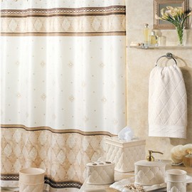DS Bath Corinthia Beige Shower Curtain,Polyester Fabric Shower Curtain,Printed Shower Curtains for Bathroom,Contemporary Decorative Waterproof Bathroom Curtains,62" W x 78" H
