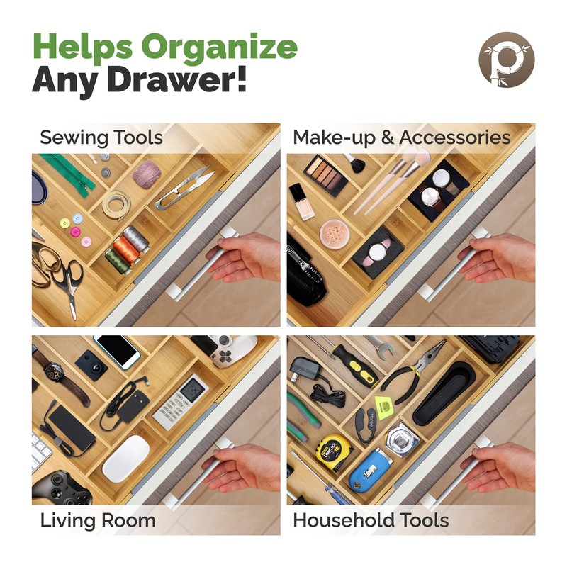 Pristine Bamboo Silverware Organizer - Expandable Kitchen Drawer Organizer -