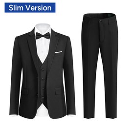 PACOROMANO Boy Suit Set Black Extra Slim 7 Pcs Boys Formal Slim Suit Set Ring Bearer Outfit Boy Skinny