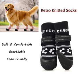 AQH Dog Socks - 2 Pairs Dog Paw Protectors with Reflective Adjustment Straps, Soft Cotton & Non-Slip Latex Sole, for Indoor and Outdoor Use (L (Inside Width: 2.17 - 5.5 cm)