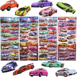 3D Race Car Puffy Stickers for Kids Boys Racecar Stickers for Toddlers Children Puffer Bubble Racing Sticker Removable & Reusable Sports Car Sticker for Reward Craft Party Favors(4 Sheets)