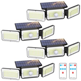4 Pack Solar Lights Outdoor, 2800LM 218 Led Motion Sensor Outdoor Lights with Remote Control, 3 Heads IP65 Waterproof Security Solar Flood Lights for Outside Backyard Yard Porch