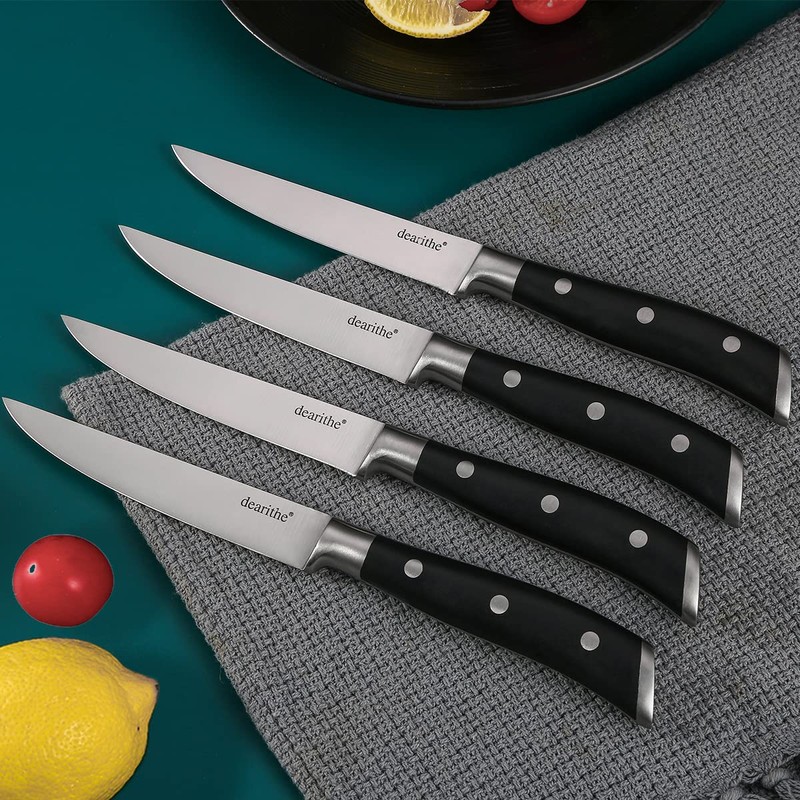 dearithe Steak Knives Set of 6,Black Full-Tang And Triple Rivet