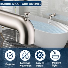 Sperwoesy Slip-On Tub Spout with Diverter Long for Bathtub Spout, Fit for 1/2 Inch Slip Pipe, Brushed Nickel