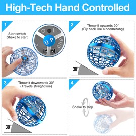 Flying Ball Toys Hover Boomerang Ball, Mini Drone Toy with Built-in RGB Dynamic Lights Spinner, 360° Rotating Globe Shape Magic Controller Outdoor Indoor Gift for Boys Girls Adults(Blue)