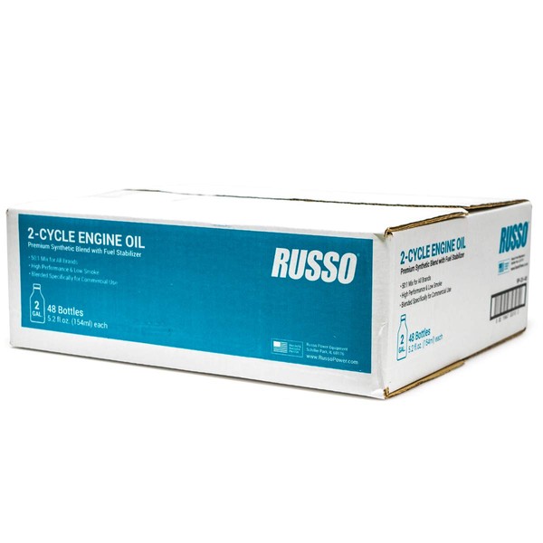 Case 48 Bottles Russo Synthetic Blend 2 Cycle Motor Oil 5.2 Oz 50:1 Mix 2 Gallon Compatible with Echo Stihl Husqvarna