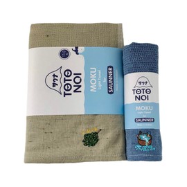 [Contex] Sauna MOKU <59503-90> Bath Towel & Face Towel 1 Each, Vihita (Kaki), Water Bath (Blue)