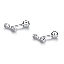 VIKI LYNN 925 Sterling Silver Mini Barbell Dumbbell Stud Earrings for Women Men 18K White Gold Plated