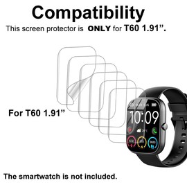 smaate Screen Protector Compatible with uaue T60 1.91 inches Smart Watch, Soft TPU, 6-pack, Full Coverage, Bubble Self-healing, with Non-Slip Pad Sticker