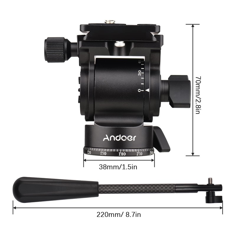 Andoer Video Fluid Head Pan Tilt Tripod Head Panoramic Ball