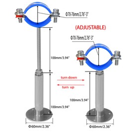 POTONZ Wall Mount Ceiling Mount Pipe Supports,Adjustable Pipe Clamps Stainless Steel 304,2PCS Suitable for Pipe OD 70-76mm （2 1/2" Pipe）Adjustable Height 100-200mm