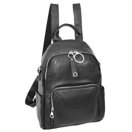 House of Luggage Womens Genuine Leather Backpack Casual Fashion Travel Daypack HLG618 (BLACK)