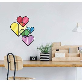 Colorful Hearts Heart Shape Vinyl Stained Glass Film Static Cling Window Waterproof Decal for Girls Boys Kids Room Bedroom Nursery House Fun Home Decor Stickers Wall Art Vinyl Decoration (5x3 inch)
