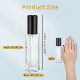 50ml/1.7oz Clear Glass Perfume Spray Bottle, Refillable Empty Atomizer Fine Mist Travel Bottle for Essential Oils & Cleaning, Black Sprayer