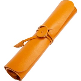 DomTeporna Italy Pen Case, Genuine Leather, Roll Pen Case, Italian Leather, Men's, Women's, Stylish, Pencil Case, Stationery, Braun