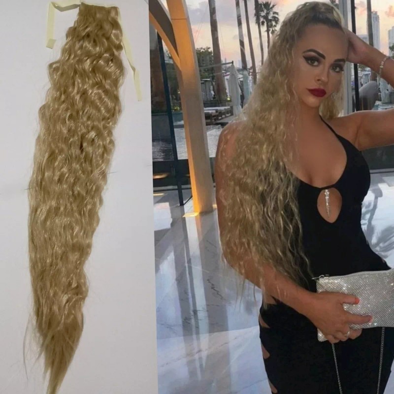 TASSYME ACCESORIOS Coleta Extra Larga Rizada Cabello Sintético Rubio Claro