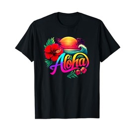 Aloha Hawaii Retro Sunset Vintage Hawaiian Beach Flower T-Shirt