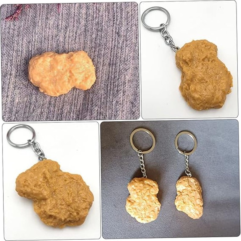 RGEVGER Realistic Chicken Nugget Keyring, Creative Imitation Food Keychain, Novelty