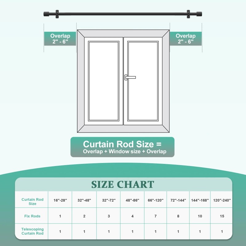 Taoberfuli Extra Long Curtain Rods for Windows 120 to 240