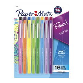 Paper Mate Paper Mate Flair Felt Tip Pens, Medium Point (0.7mm), Assorted Colors, 16 Count