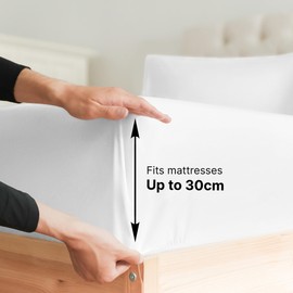 Small Double Bed Fitted Cotton Bedsheets - 100% Cotton Single Fitted Sheet - White Colour Bedding - Soft Cotton Bed Sheet 120cm x 190cm x 30cm 12" - Deep Pocket - 400 Thread Count - Fitted Sheet Only