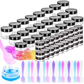 MotBach 60pcs Makeup Travel Containers with Lids, 3/5/10/15/20 Gram Empty Plastic Containers with Lids, Makeup Sample Containers Cosmetic Jars with Spatulas for Liquid Lotions Powder Creams
