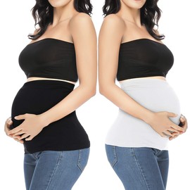 Yeshape Belly Bands for Pregnant Maternity Jeans Pregnancy Belly Support Band Maternity Pants Extender Black + White S