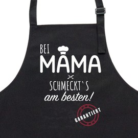 GRILLHIT X Kochschürze, Schürze schwarz: Bei Mama schmeckt's am besten! Geschenk für Mama, Mutter zum Geburtstag, Muttertag und Weihnachten