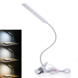 RAOYI LED Desk Lamp, Eye-Care Dimmable Flexible Gooseneck 5W USB Clamp Desk Lamp, 3 Color Temperatures, 14 Brightness Levels Metal Clip Table Light Office Lamp with 48 LEDs, White