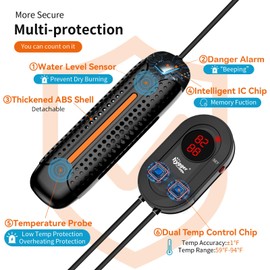 hygger Aquarium Heater 300W/500W/800W/1000W/1200W Fish Tank Heater with Multiple Security Protections, Anti-Cooking Fish Alarm, Auto Stop Heating Protection, Fish Heater for Freshwater Saltwater Tank