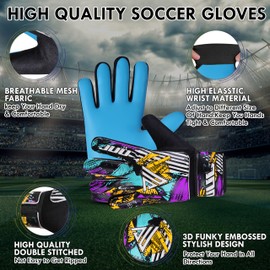 JUU Football Goalkeeper Gloves For Boys, Kids Children Youth Soccer Goalie Gloves with 4mm Latex Finger Spine Protection (Cyan, Size 5 suitable for 9 to 12 years old)
