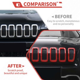 Amayum Front Grill Inserts Grille Guards Trim Exterior Accessories Compatible with Jeep Cherokee 2014-2018 (Red)