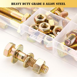 ZTF SAE Grade 8 Bolts and Nuts Assortment Kit, Heavy Duty Hex Cap Screw & Bolt Assortment Sets 12 Common Sizes, 1/4-20 5/16-18 3/8-16 Assorted Nuts Bolts Washers, 42 Sets, 3/4" to 1-1/2" Length
