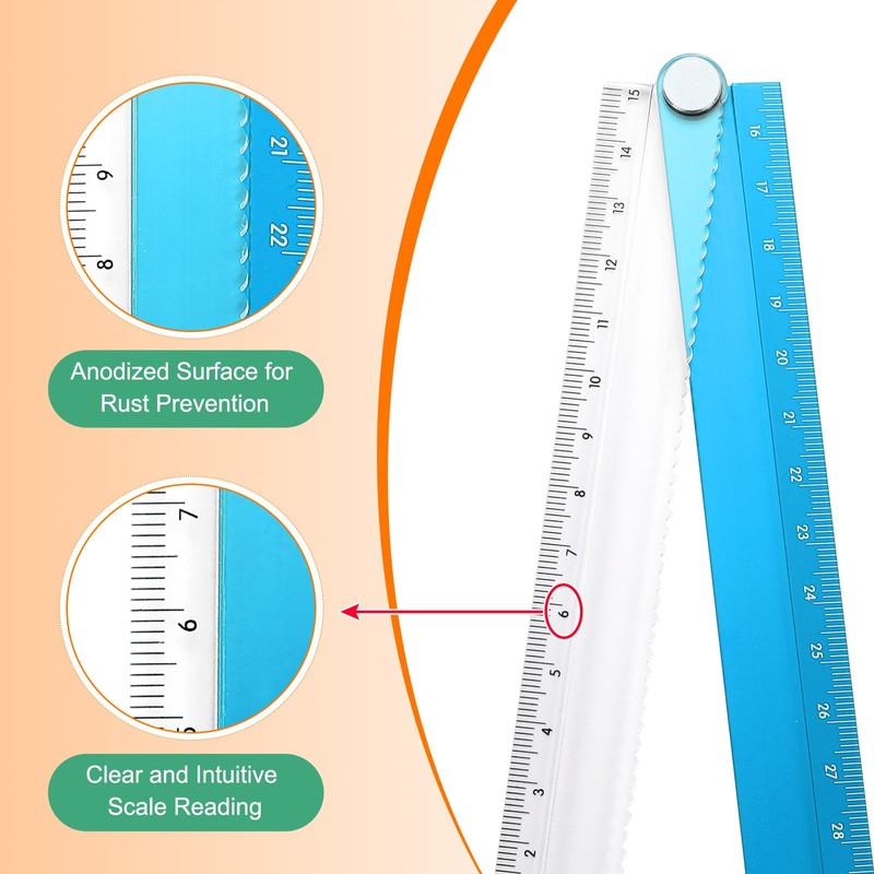 HARFINGTON Folding Straight Ruler 30cm Metric Aluminum Alloy Protractor Foldable