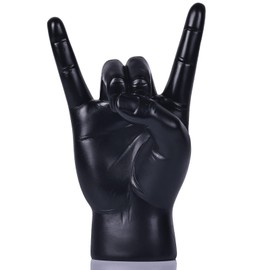 7.7" Black Resin Rock On Hand Gesture Statue - Rock Culture Music Lovers' Decorative Tabletop Sculpture for Bookshelf, Desk & Mantel Decor in Home or Office, Modern Symbolic Figurine