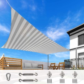 Windscreen4less 8' x 16' Rectangle Sun Shade Sail with 6 inch Hardware Kit - Wide Grey Stripes/White Stripes Durable UV Shelter Canopy for Patio Outdoor Backyard - Custom