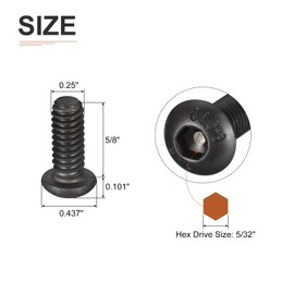 DTGN 1/4-20x5/8" Button Head Socket Cap Screws 25 Pcs Machine Carbon Steel Black Oxide Hex Drive Full Thread UNC Fasteners