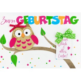 Perleberg High-quality birthday card from the Lifestyle Collection with owl motif, cute birthday card with envelope, premium quality birthday cards, 11.6 x 16.6 cm