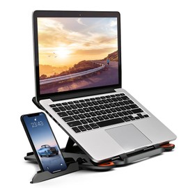 Cozioz Adjustable Ergonomic Laptop Stand with Phone Holder & 360° Swivel – Foldable, Portable Desk Stand for 10–17" Laptops, Tablets & Gaming Devices – Sturdy, Ventilated & Heavy-Duty Design