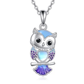 YAFEINI Owl Necklace 925 Sterling Silver Moonstone Owl Pendant Necklaces Animal Jewelry for Women Mom