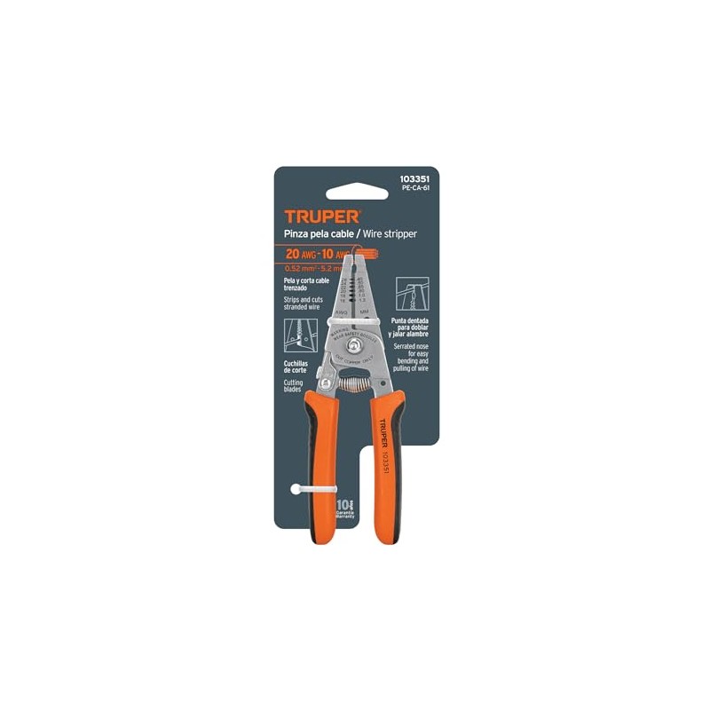 Truper PE-CA-61, Pinza 6" pela cables 20 a 10 AWG