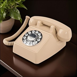 TelPal Corded Vintage Telephone for Home, Ivory Retro Landline Phone with Redial,Loud Ringer & Volume Adjustable Working for Office/Business/Hotel/School, Old Fashioned Desk Phone Set