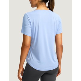 Women's Short Sleeve Workout Shirts Breathable UPF 50+ Sun Protection T-Shirts Quick Dry Gym Running Hiking Tops (Snow Blue, XL)